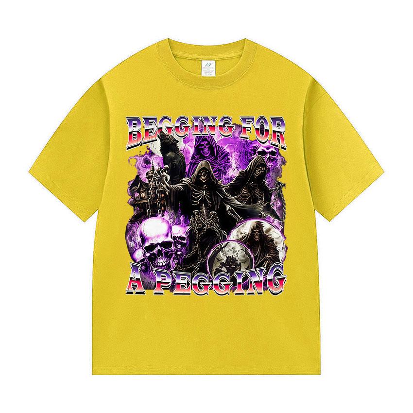 BEGG IN G FOR A PEGGING Funny Skeleton T Shirt Men's Vintage Gothic Short Sleeve T-shirts Casual Cotton Tops T-shirt Streetwear