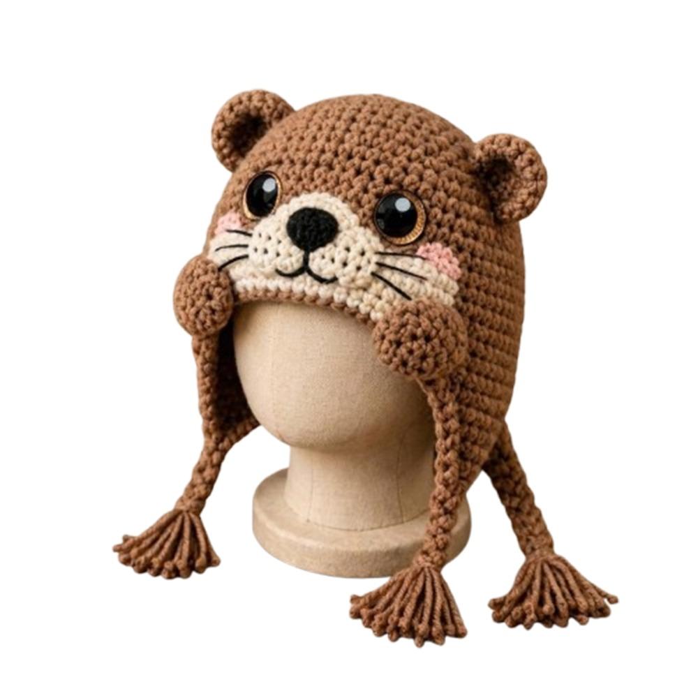 Warm Animal Hood Knitting Hat Adorable Woodland Animal Headwear Dragon Wolf Frog Hat  Party Cosplay
