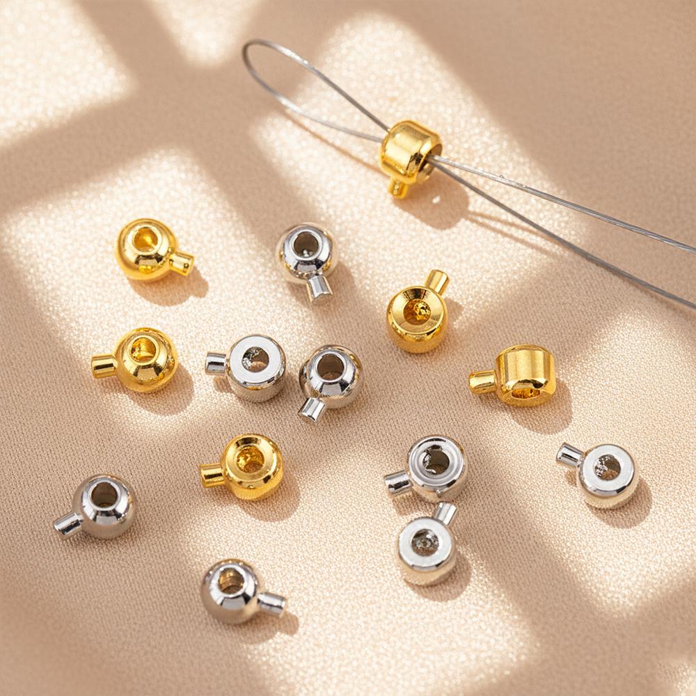 10/20pcs 18K Gold Plated Brass Crimp End Bead DIY Bracelet Stopper Bead Closures End Clip Snap Clasps Jewelry Making Accessories