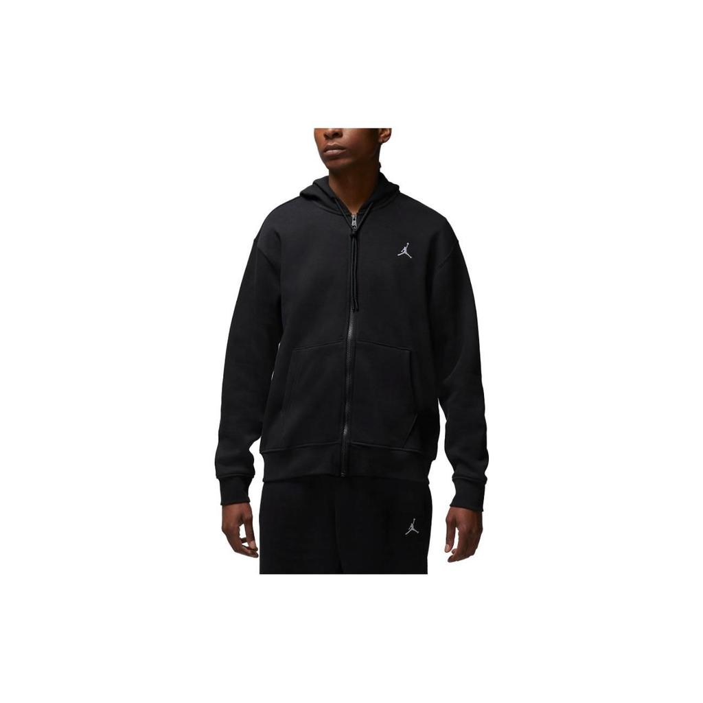 Jordan Logo Print Zip-Up Hooded Jacket Men Outerwear Black FJ7772-010