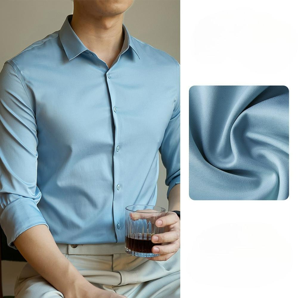 Business Knitterfreies Merzerisiertes Graues Dünnes Hemd Herren Langarm Frühling und Herbst High-End Slim-Fit Hemd