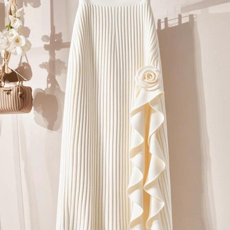 French Ruffled Irregular A-line Skirt for Women 2025 Autumn Winter New High-waisted Black Midi Skirt