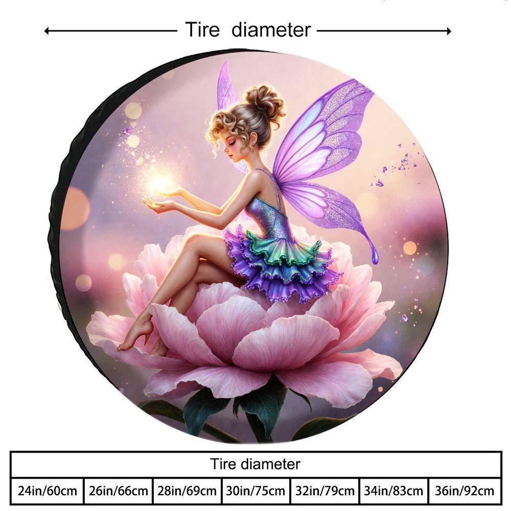 Fairy On Pink Peony Tire Cover Polyester Waterproof Sun Protection Spare Wheel Protector