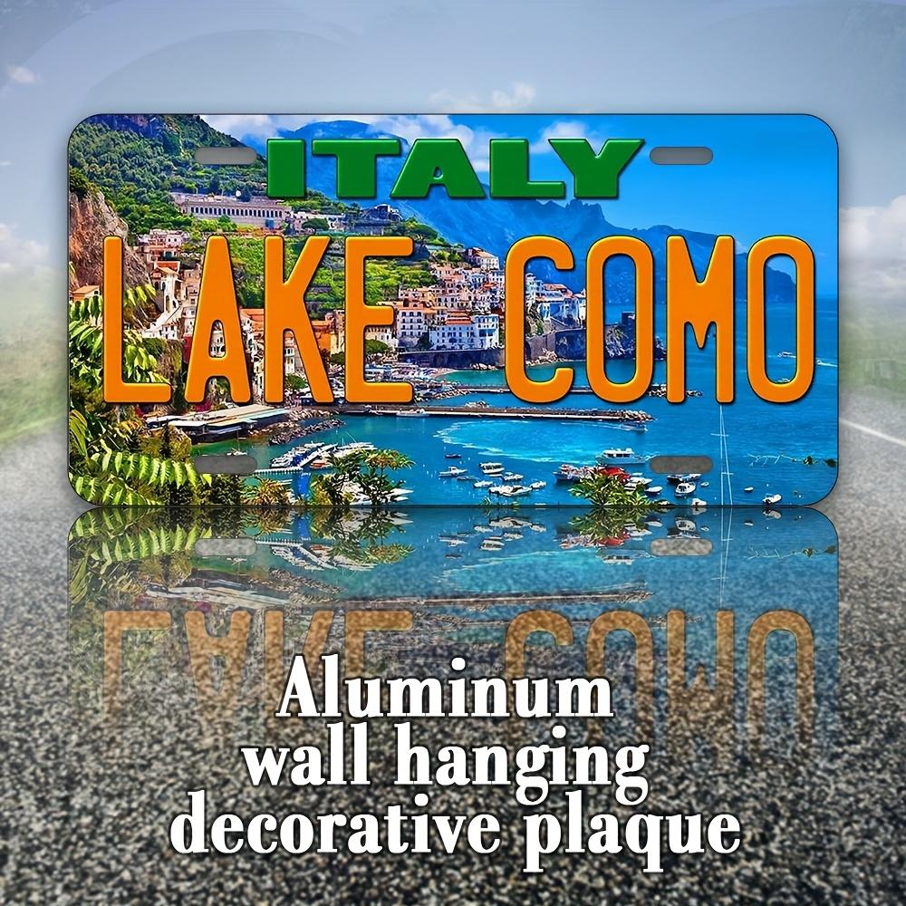 Aluminum Painting Lake Como Italy Scenic Lakeside Landscape Vintage License Plate Style Metal Tin Sign Wall Decor For Home Bar M 15x30cm(5.9x7.8inch)