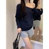 Elegant White One-Shoulder Long-Sleeve Loose-Fit Women's Autumn/Winter Top