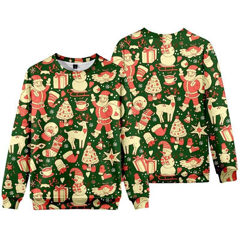 New Christmas Elderly Snowman 3D Digital Casual Round Neck Long Sleeve Men's Women's Hoodies