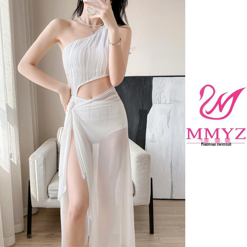 

2025 Женский купальник премиум-класса на одно плечо с разрезом - Европейский и американский сексуальный пляжный наряд и одежда для горячих источников S (for 80-95 jin)