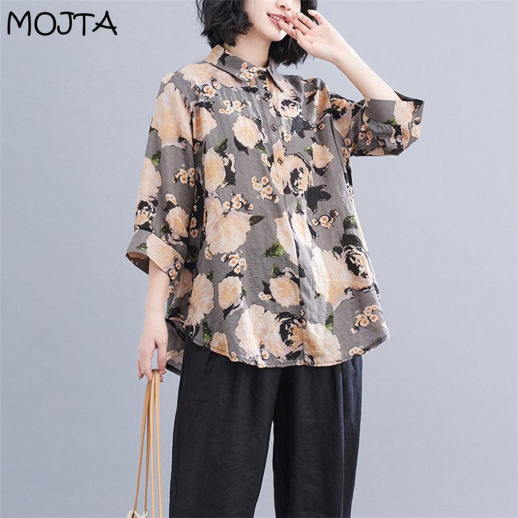 

Летняя корейская версия MOJTA, свободный топ большого размера, женская рубашка средней длины со средними рукавами