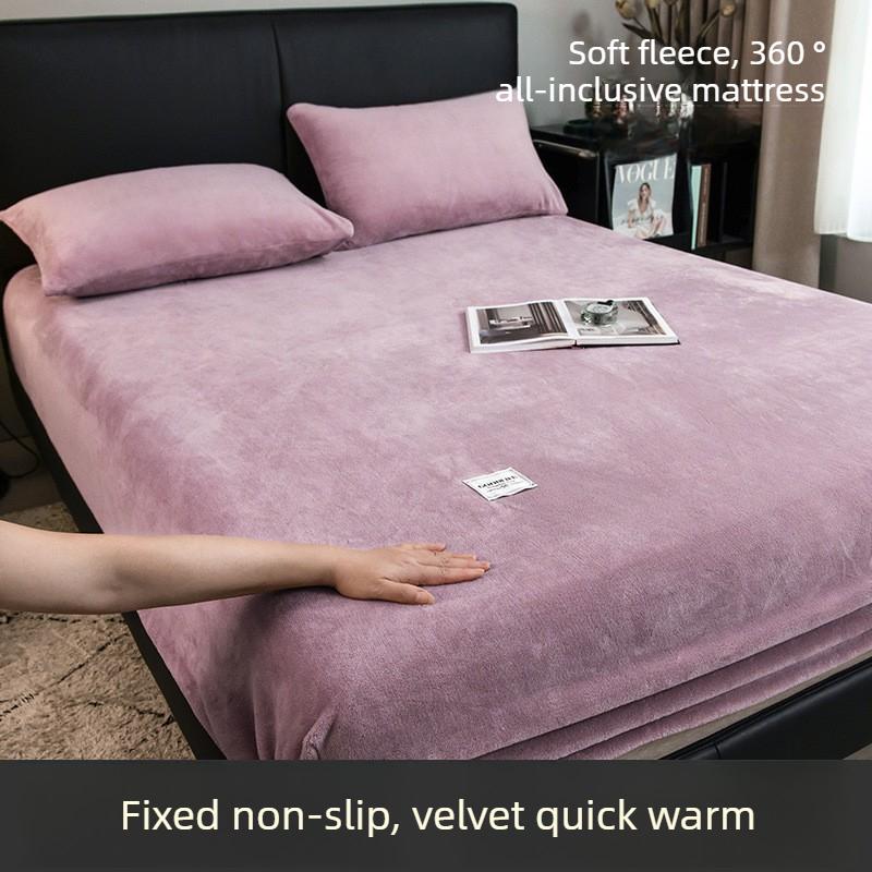 3pcs set milk velvet bedding sheet with added velvet winter coral velvet bed cover mattress cover single fully wrapped bed sheet