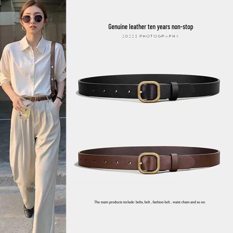 

Women s Retro Brown Leather Belt - Hong Kong Style, Versatile Korean Version, Perfect with Jeans or Skirts, Trendy for 2025. 105 cm коричневий