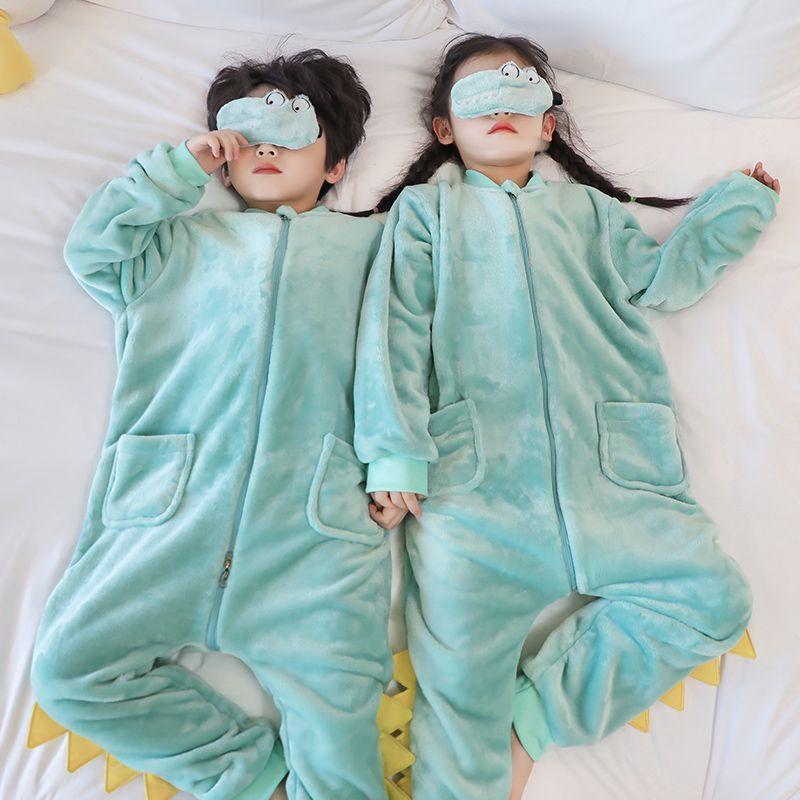 Thick Flannel Kids Pajamas One-Piece Sleepwear Boys Girls Winter Warm Home Suit Cartoon Print