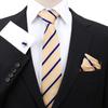 Men's Black Striped 3-Piece Gift Set: Hand-Tied 8cm Tie with Pocket Square & Cufflinks