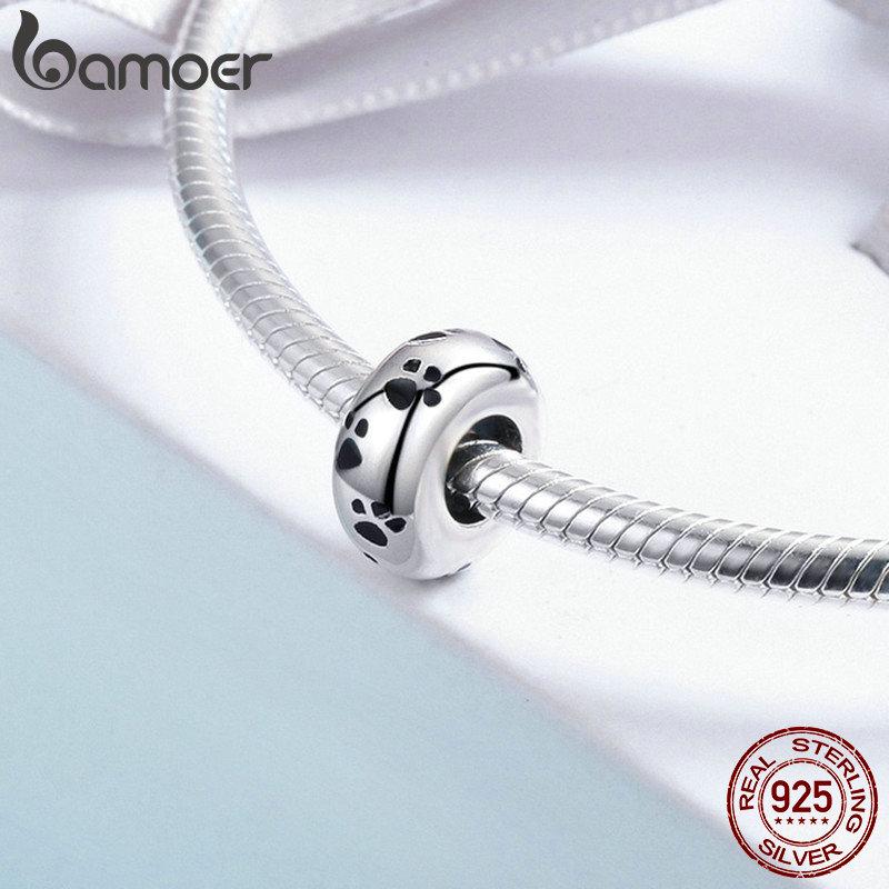 BAMOER 925 Sterling Silver Dog Animal Footprint Spacer Beads fit Charm Bracelet