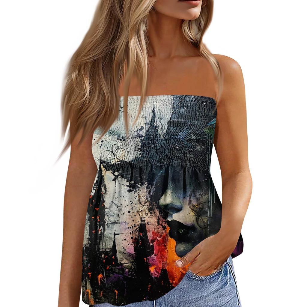 Summer Tube Tops For Women,Cute Sexy Off Shoulder Print Sleeveless T-Shirt
