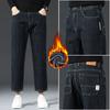 Autumn new velvet European large size cotton soft blue gray straight eight-point jeans men's very light pants