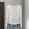 Women Ribbed Round Neck Top Long Sleeve Slim Stretch Inner Outer Basic Daily Wear
