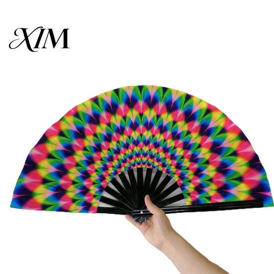 Decorative Fan Folding Sturdy Bone Exquisite Pattern Bright Color Glow in The Dark Festival Performance Party Supply