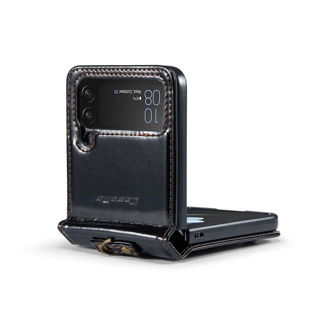 

Кожаная сумка-чехол с ремешком для защиты от падения для Samsung Galaxy Z Flip 4 5g Flip4 Zflip4 противоударный чехол для Samsung Z Flip4 for Samsung Z Flip 4 чёрный