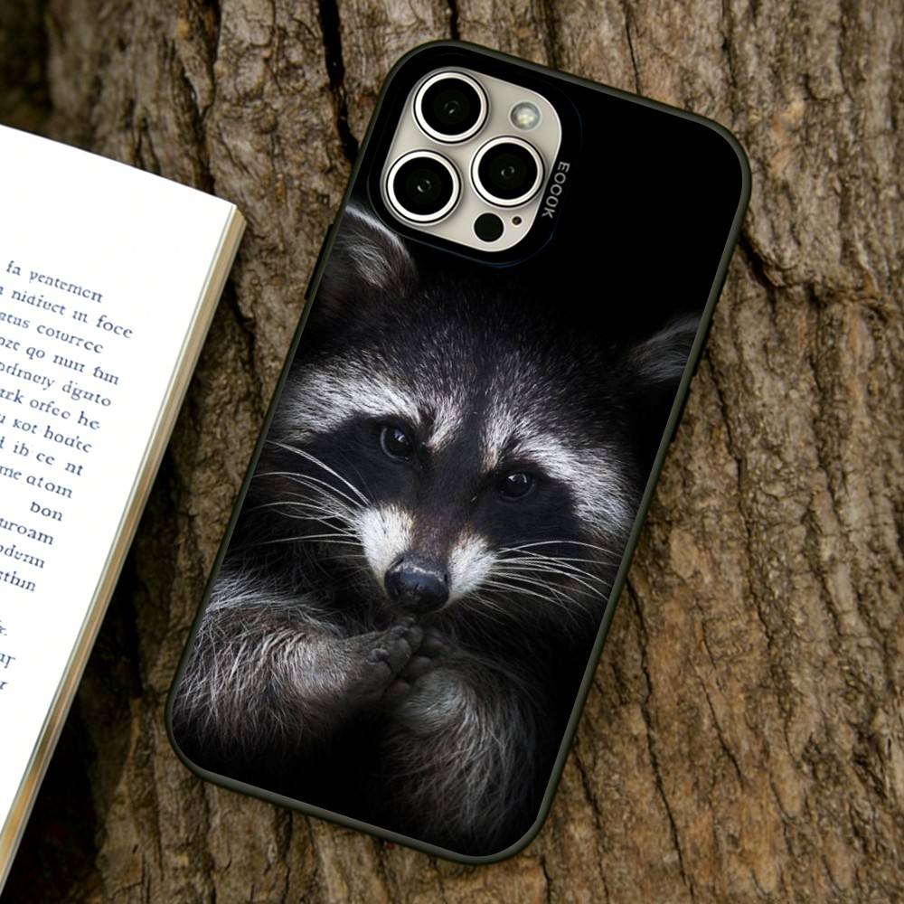 Cute Raccoon Phone Case For iPhone 17,16,15,14,13,12,11 Plus,Pro Max,XS,Colored Silver Plated Inside Cover