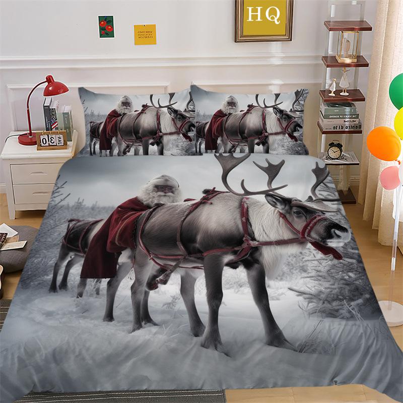 Jultomte Älg 3D-printad Polyester Kuddfodral Täcke Överdrag Två Eller Tre Delars Set