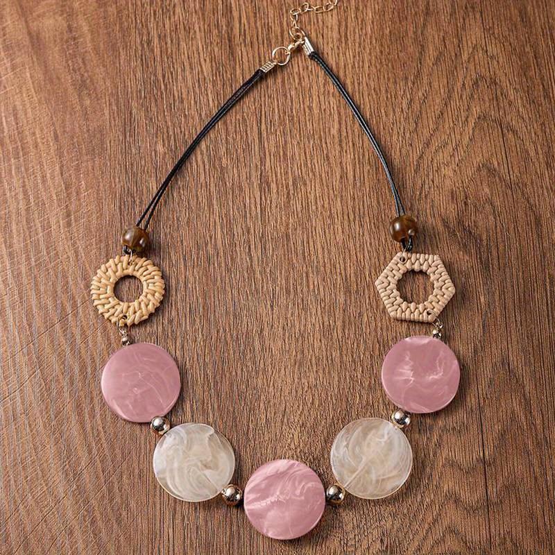 

Вінтажне акрилове намисто ручної роботи з геометричною підвіскою для жінок - 1 шт. рожевий