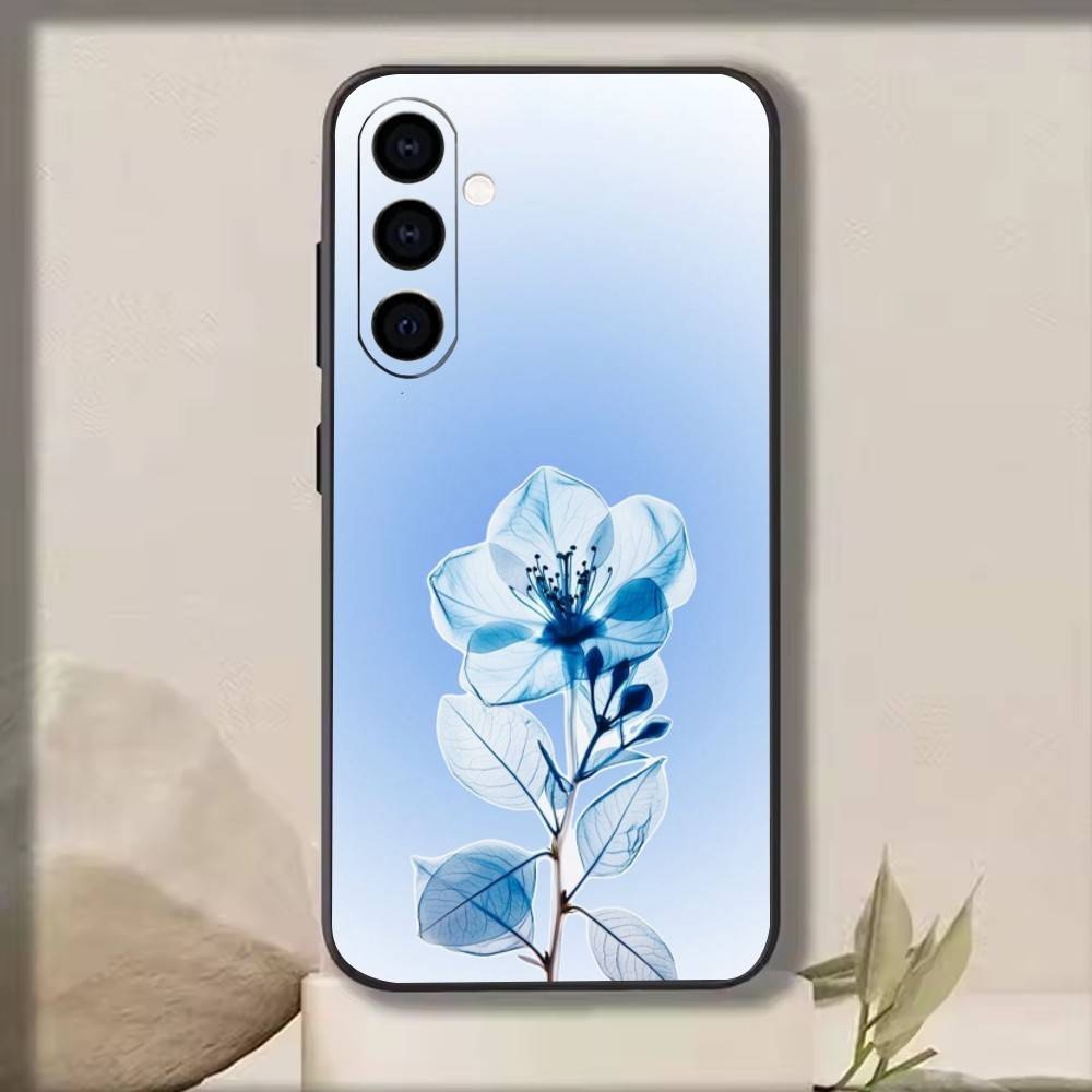 Blue Sky Magnolia Flower Phone Case For Samsung Galaxy A73,A72,A71,A70,A53,A52,A51,Soft Silicone Black Cover