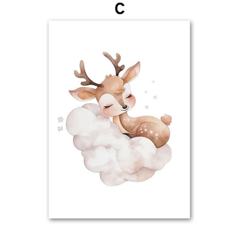 Cute Fox Deer Owl Rabbit Bear Cloud Sleeping Nursery Wall Art Canvas Painting Nordic Posters Prints Pictures Baby Boy Room Decor