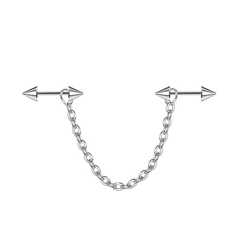 Fashion Stainless Steel Industrial Piercing Long Rod Chain Star Tragus Earrings Jewelry for Women Men