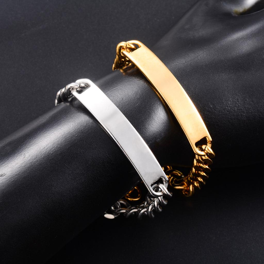 22cm Edelstahl Leeres Etikett Armband für Männer Frauen Punk Junge Gebogener Balken Anhänger Armreif Hand Kubanische Kette Armband Metall Schmuck
