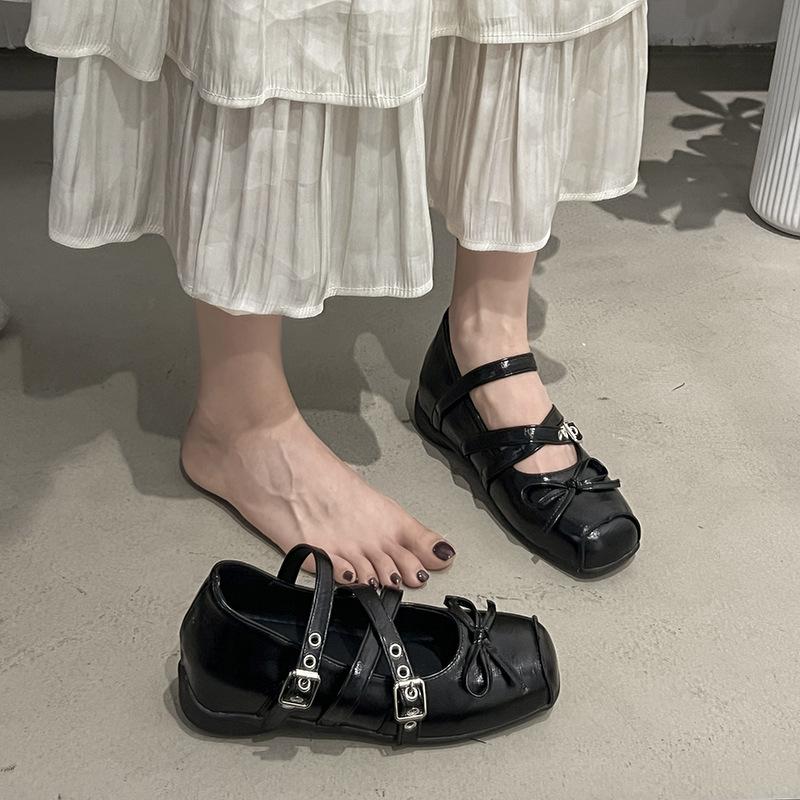 French inner heightening single shoes women's retro Mary Jane shoes 2025 new bow flat ballet shoes women's shoes