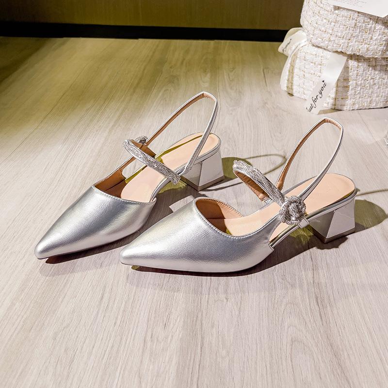 Pointed empty single shoes women's thick heel 2025 new summer French Mary Jane shoes with high heel bag head sandals