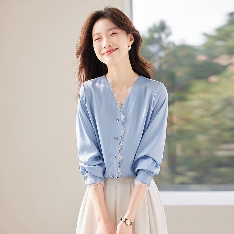 

Women s Elegant Lace Trim V-Neck Blouse 2XL