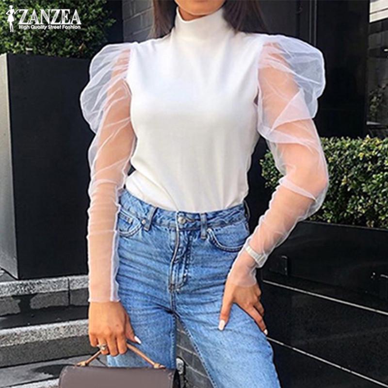 sheer turtleneck blouse