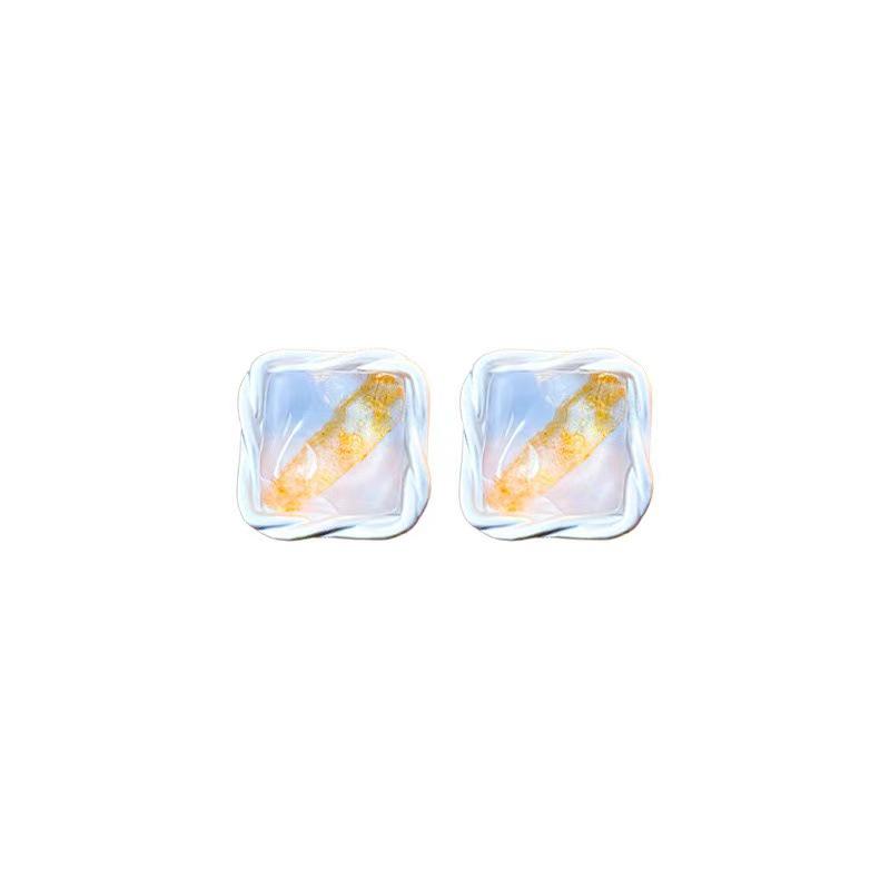 2024 Sparkling Colorful Square Stud Earrings - High-End French Design, Light Luxury Style