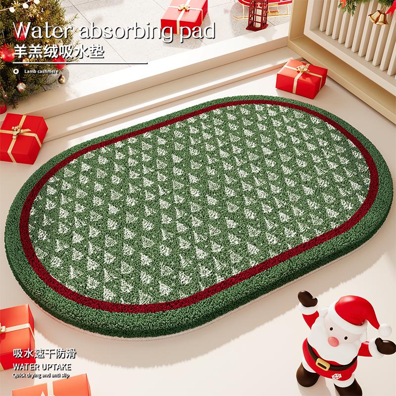 Christmas Bathroom Floor Mat, Bathroom Anti-Slip Foot Mat, Shower Room, Washbasin, Water-Absorbing Home Decoration