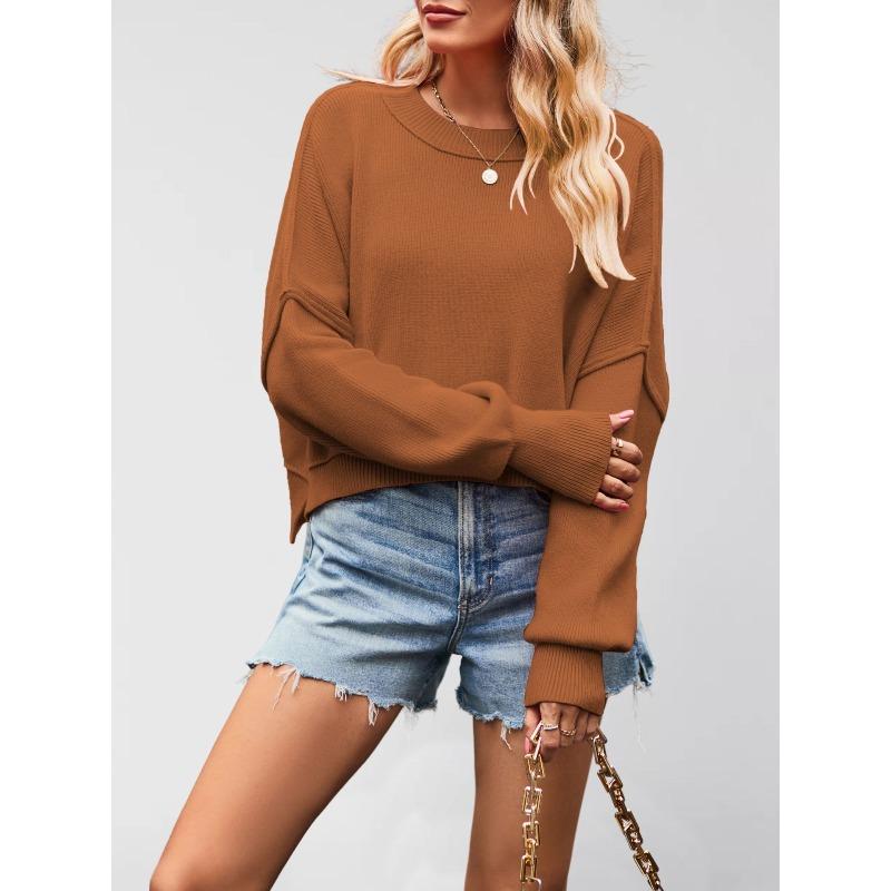 MGHR Women's Fashion Casual Solid Color Print Autumn Winter Long Sleeve Loose Sweaters