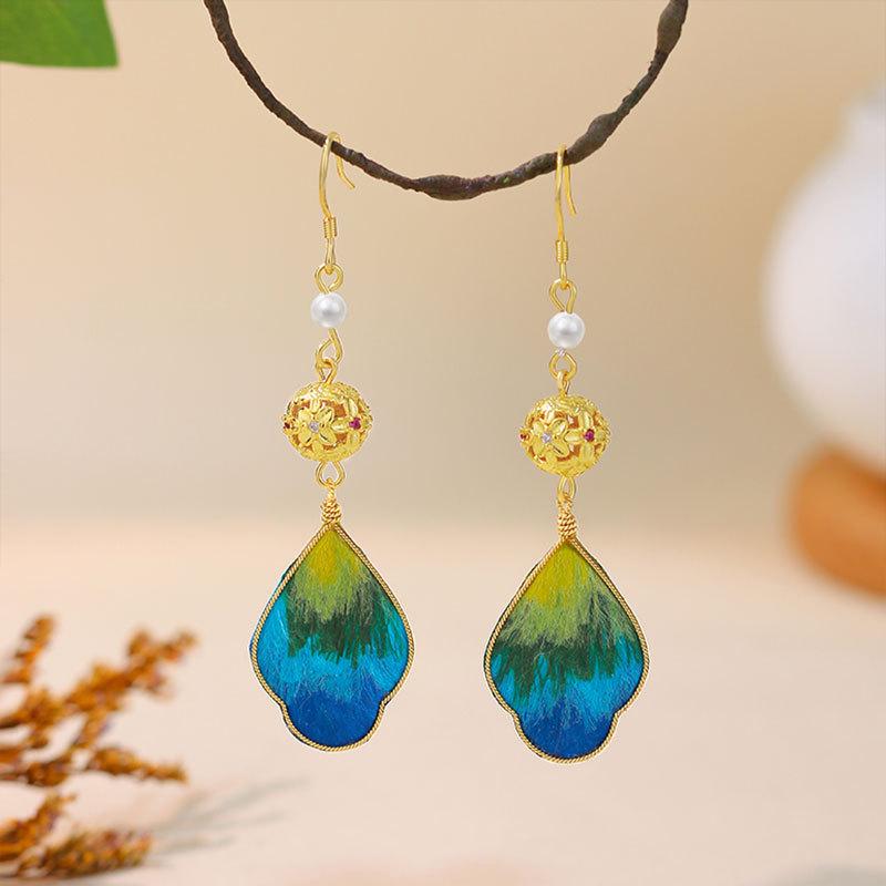 925 Silver Chinese Velvet Flower Earrings: Handcrafted Silk Ear Hooks for Women’s Hanfu & Qipao