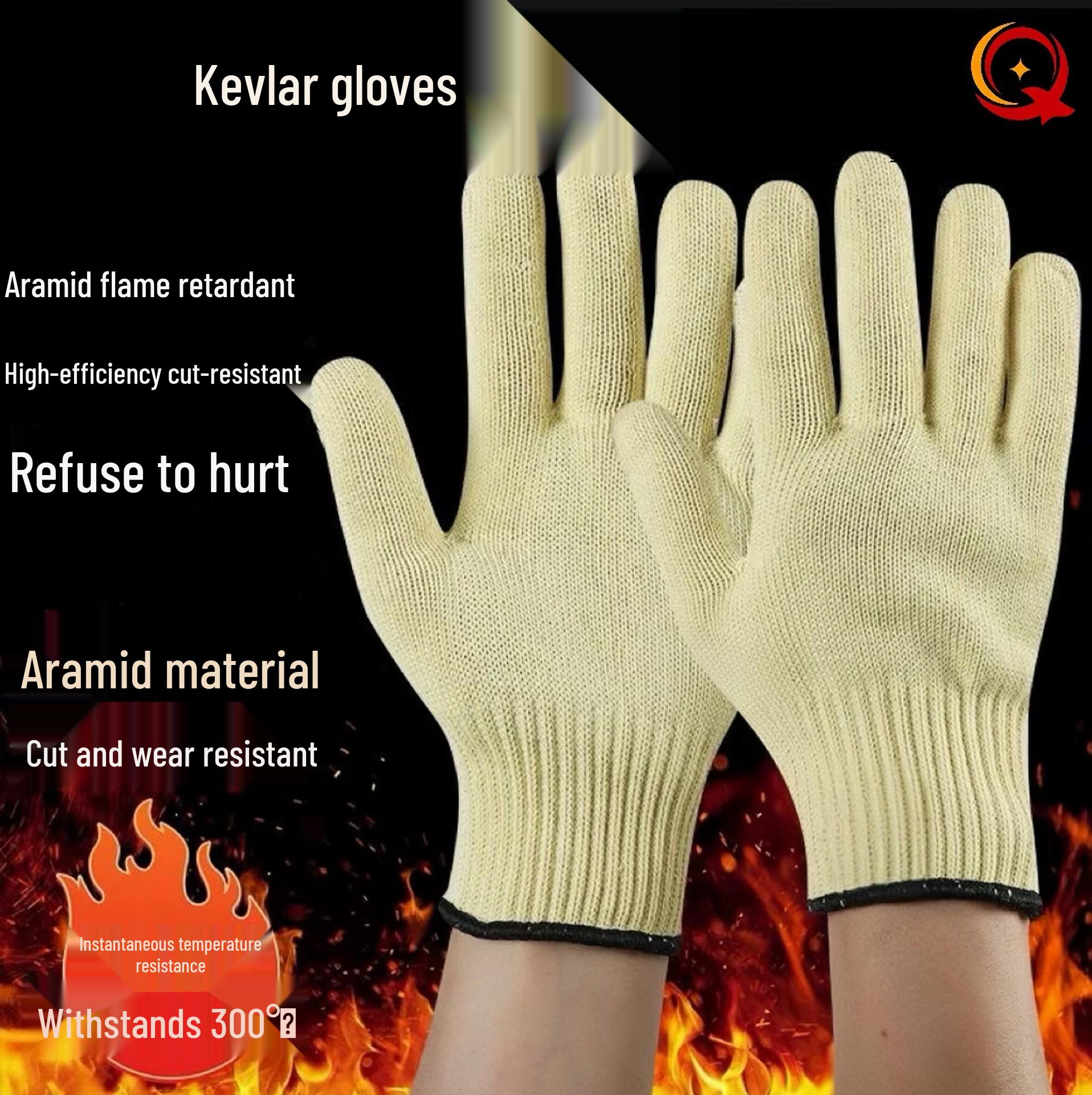 

1414 Aramid Cut-Resistant High-Temperature Gloves: Kevlar Fireproof Protection up to 250℃, Anti-Scald Industrial Use. 20cm*60g*Single Layer