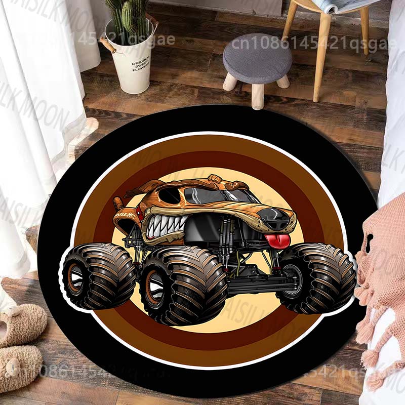 Multiple sizes Monster Truck Print Round Carpet for Living Room Bedroom Table and Chair Sofa Home Decor Area Rug Luxury Gift