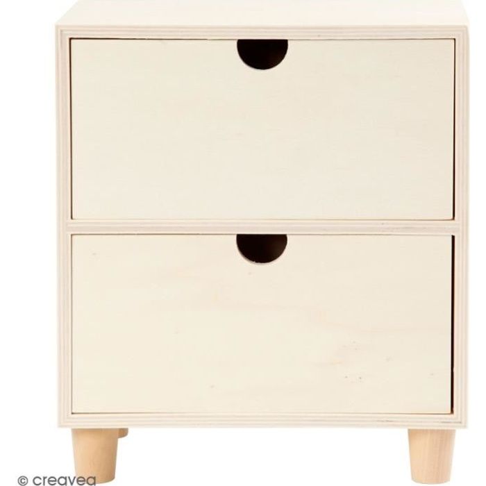 Commode - Non traité - 2 tiroirs - Bois massif - Marron - 23 x 20 x 11,5 cm