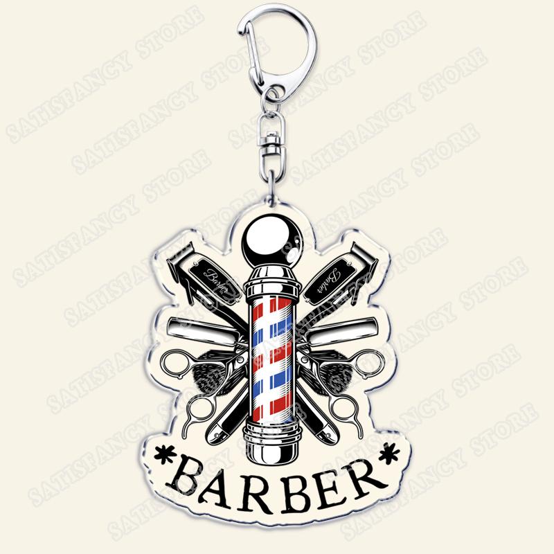 Barber Shop Keychains for Accessories Bag Barbershop Scissors Hairdresser Beard Hairstylist Keyrings Jewelry Friends Fans Gifts