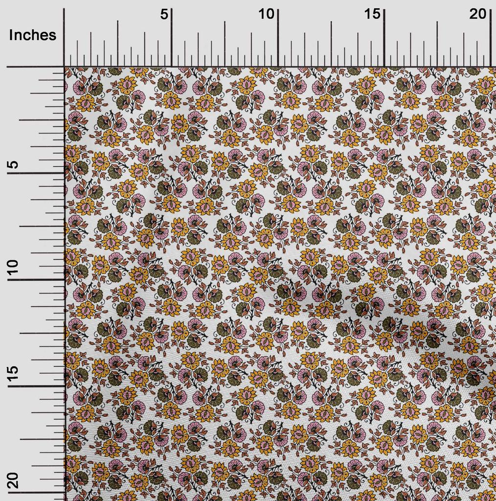 oneOone Cotton Flex Fabric Leaves & Floral Block Printed Craft Fabric BTY 40 Inch
