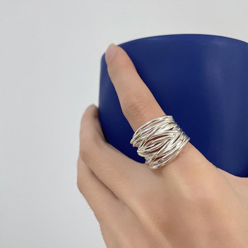 PANJBJ 925 Sterling Silver Unique Lines Ring for Women Jewelry Finger Adjustable Open Vintage For Party Birthday Gift Dropship