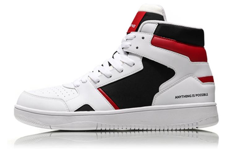Li Ning Knight Leather Fashion High Top Skateboard Shoes Men's Red White Black AGCN285-3