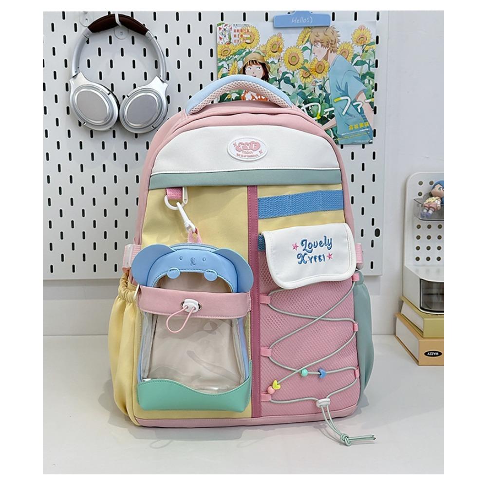 

Japanese new high-value, fresh and sweet contrasting color splicing backpack, lightweight and large-capacity backpack for junior high school students розовый