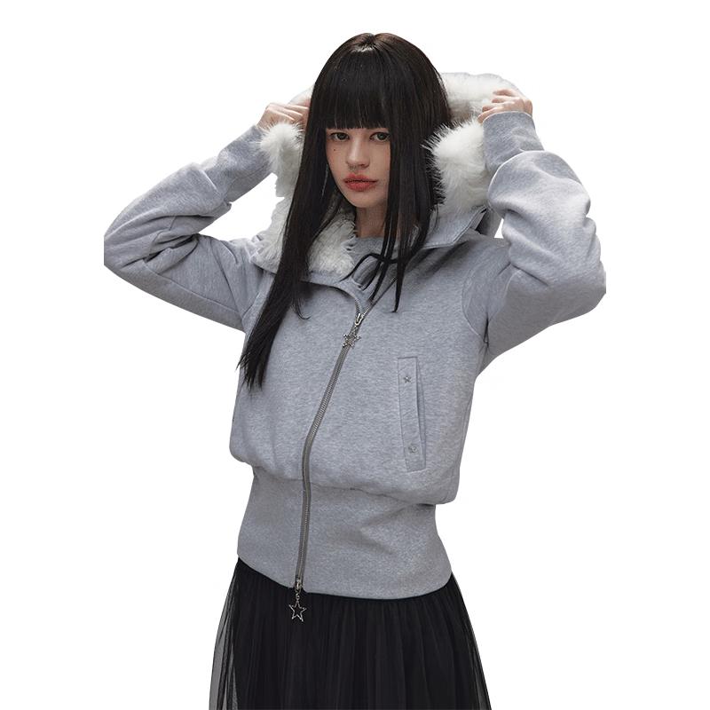 

UNIFREE Winter Korean Style Slim Short Coat with Fur Collar S