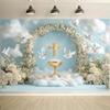 1 2D Banner Golden Chalice White Dove and Floral Arch - Wedding and Party Decoration Suitable for Baptism First Communion