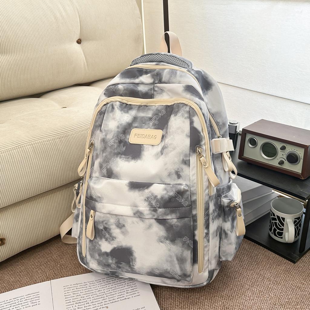 Schoolbag new niche design tie-dye schoolbag female junior high school student lightweight backpack college student leisure travel printed backpack