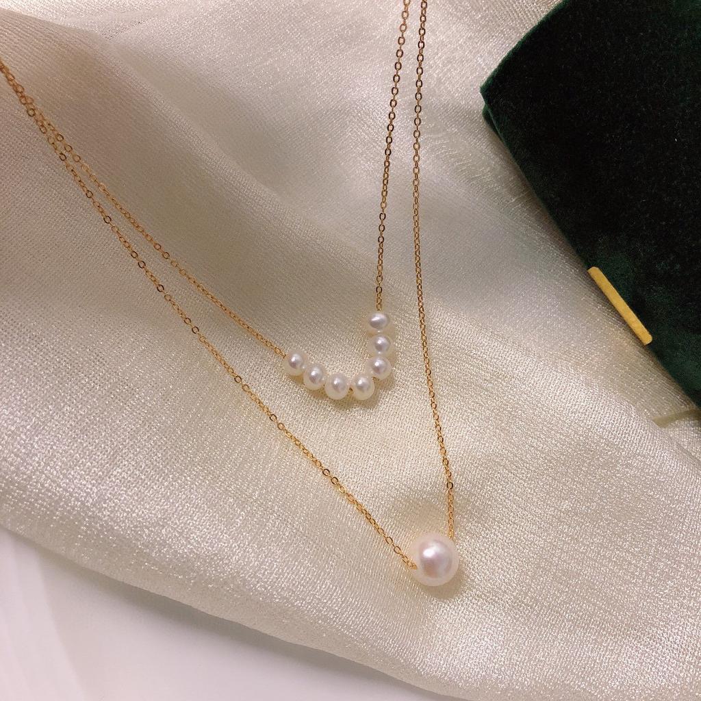 Double-layer pearl necklace with a niche design, a high-end feel, 11k gold-inlaid natural freshwater pearl collarbone chain, spring/summer new arrival