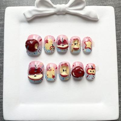 Cute Hand-Painted Press-On Nails Short Square Cat Eye Design Sweet Ins Style Nail Art Women